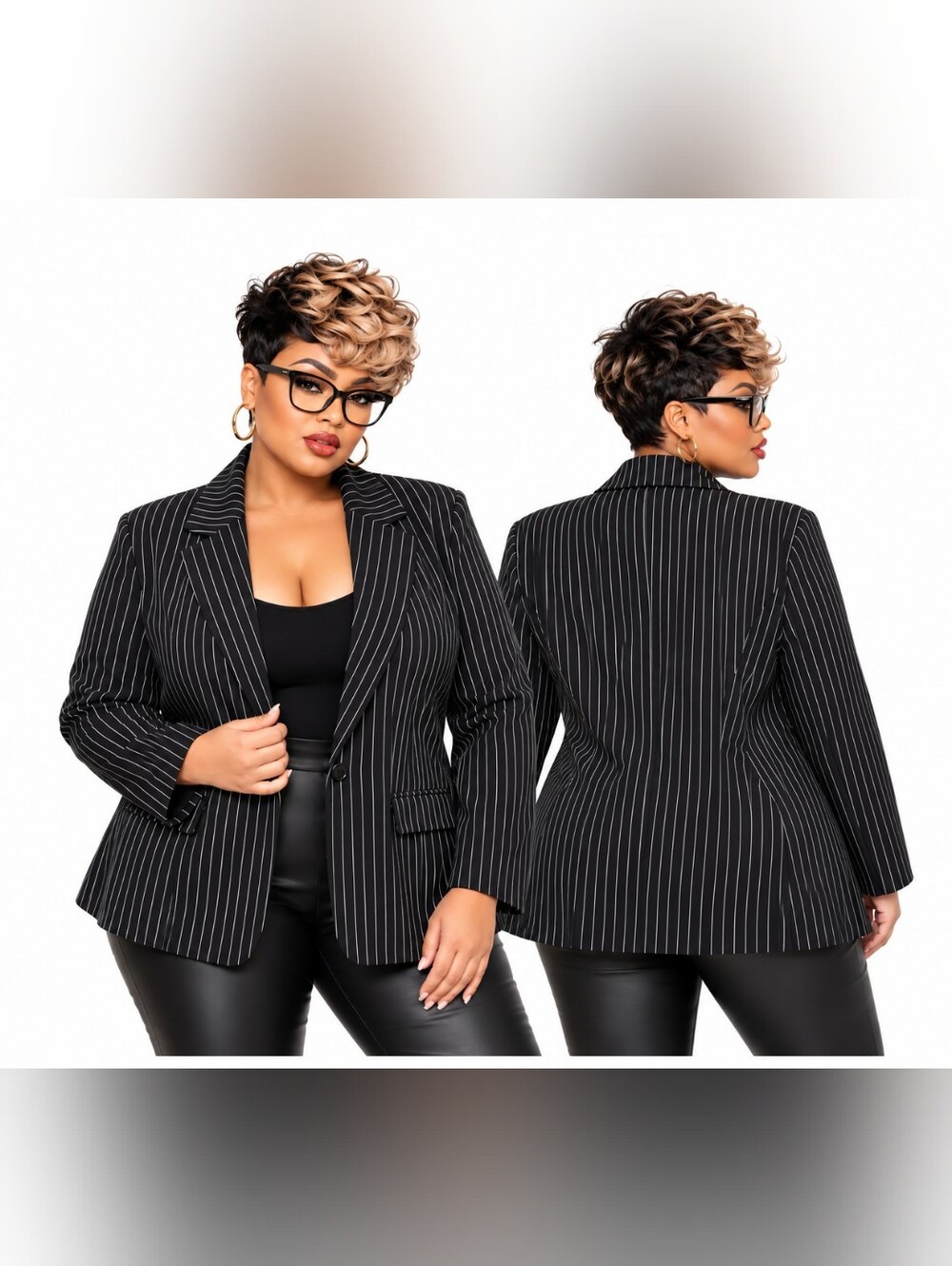 NWT Ashley Stewart Pinstripe Blazer Striped Stretch Black White Plus Size 20 2X